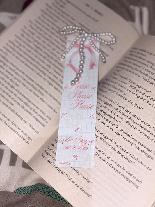 Please Please Please Metal Coquette Bookmark with Pearl Tassel | Sabrina Carpenter Inspired Romance, BookTok Aesthetic Short n Sweet Tour