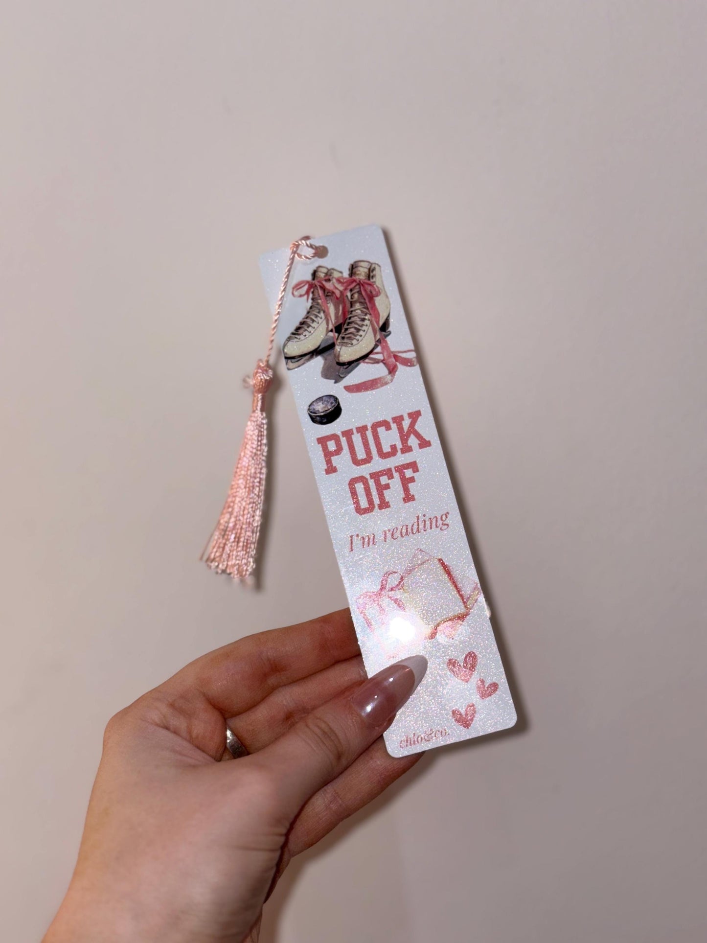 Puck Off I’m Reading Metal Bookmark with Pink Tassel | Ice Hockey Romance Sports Bookmark, BookTok Hockey Merch Skater Icebreaker Off Campus