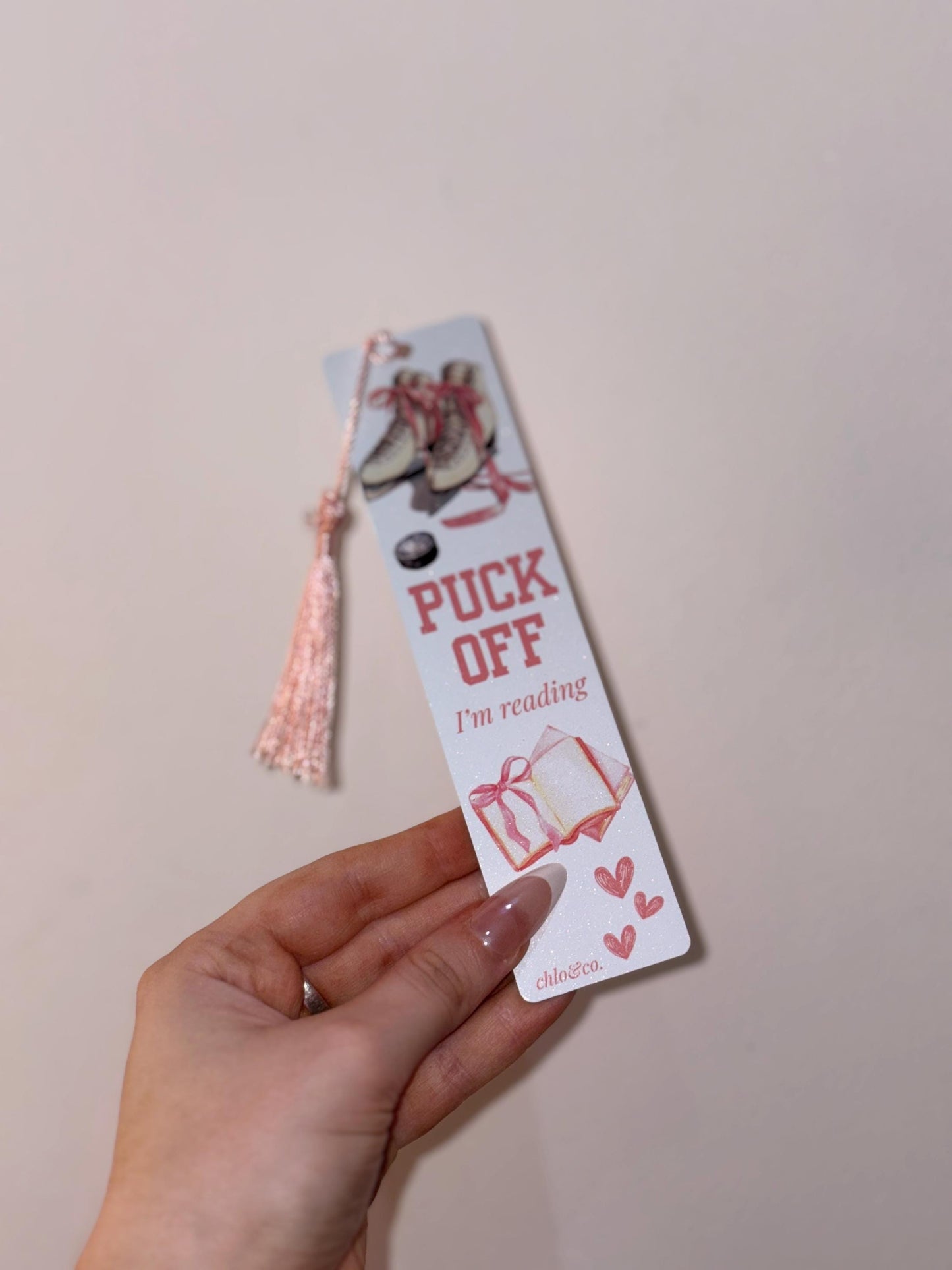 Puck Off I’m Reading Metal Bookmark with Pink Tassel | Ice Hockey Romance Sports Bookmark, BookTok Hockey Merch Skater Icebreaker Off Campus
