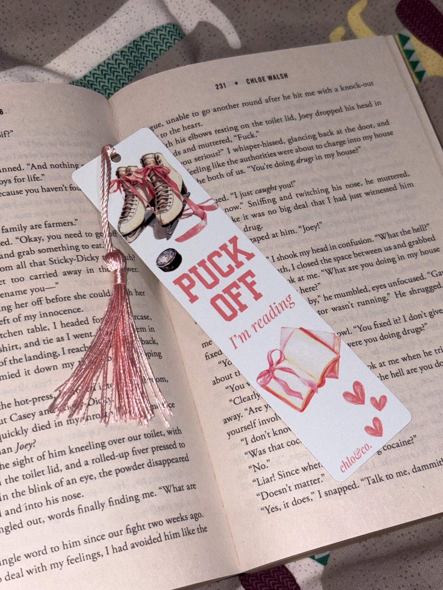 Puck Off I’m Reading Metal Bookmark with Pink Tassel | Ice Hockey Romance Sports Bookmark, BookTok Hockey Merch Skater Icebreaker Off Campus