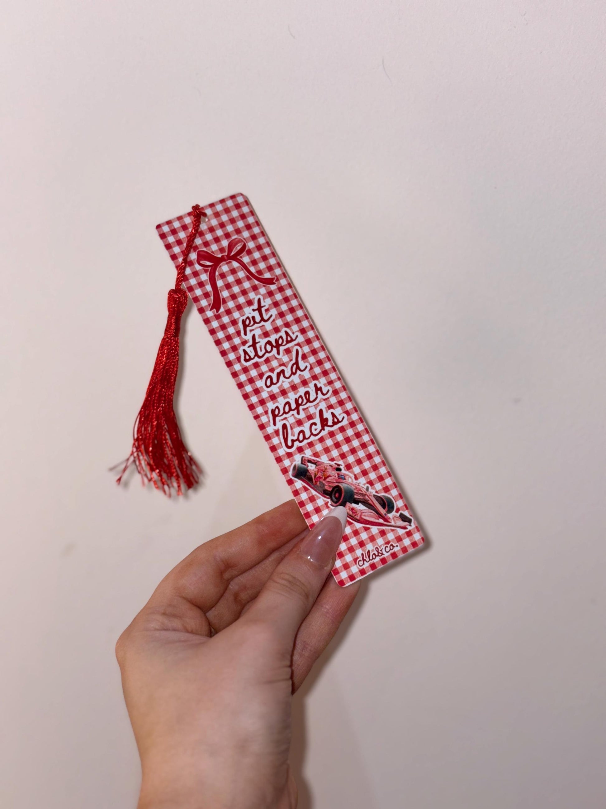 Pit Stops and Paperbacks Metal Formula 1 Bookmark with Red Tassel | Racing Romance Bookmark, BookTok Motorsport Gift F1 Coquette Gift
