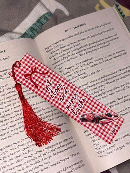 Pit Stops and Paperbacks Metal Formula 1 Bookmark with Red Tassel | Racing Romance Bookmark, BookTok Motorsport Gift F1 Coquette Gift