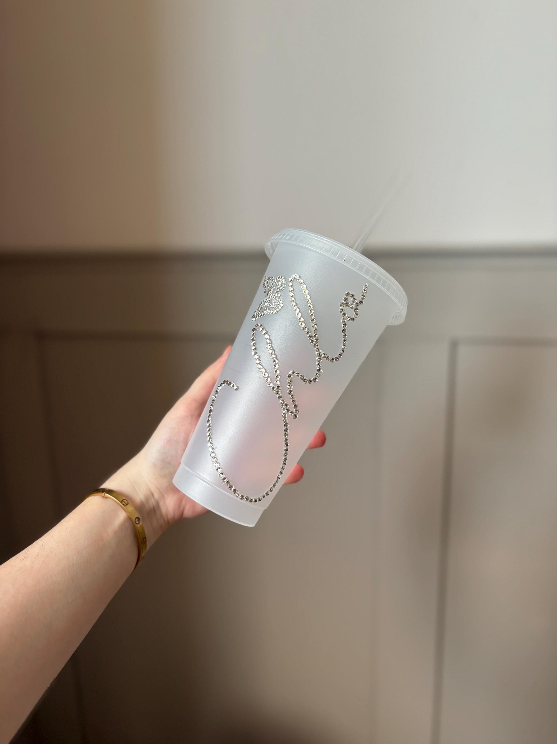 Personalised Diamanté Cold Cup with Optional Butterfly Accent Custom Name Bling Cup, Rhinestone Tumbler, Frosted Reusable Cup, Gift for Her