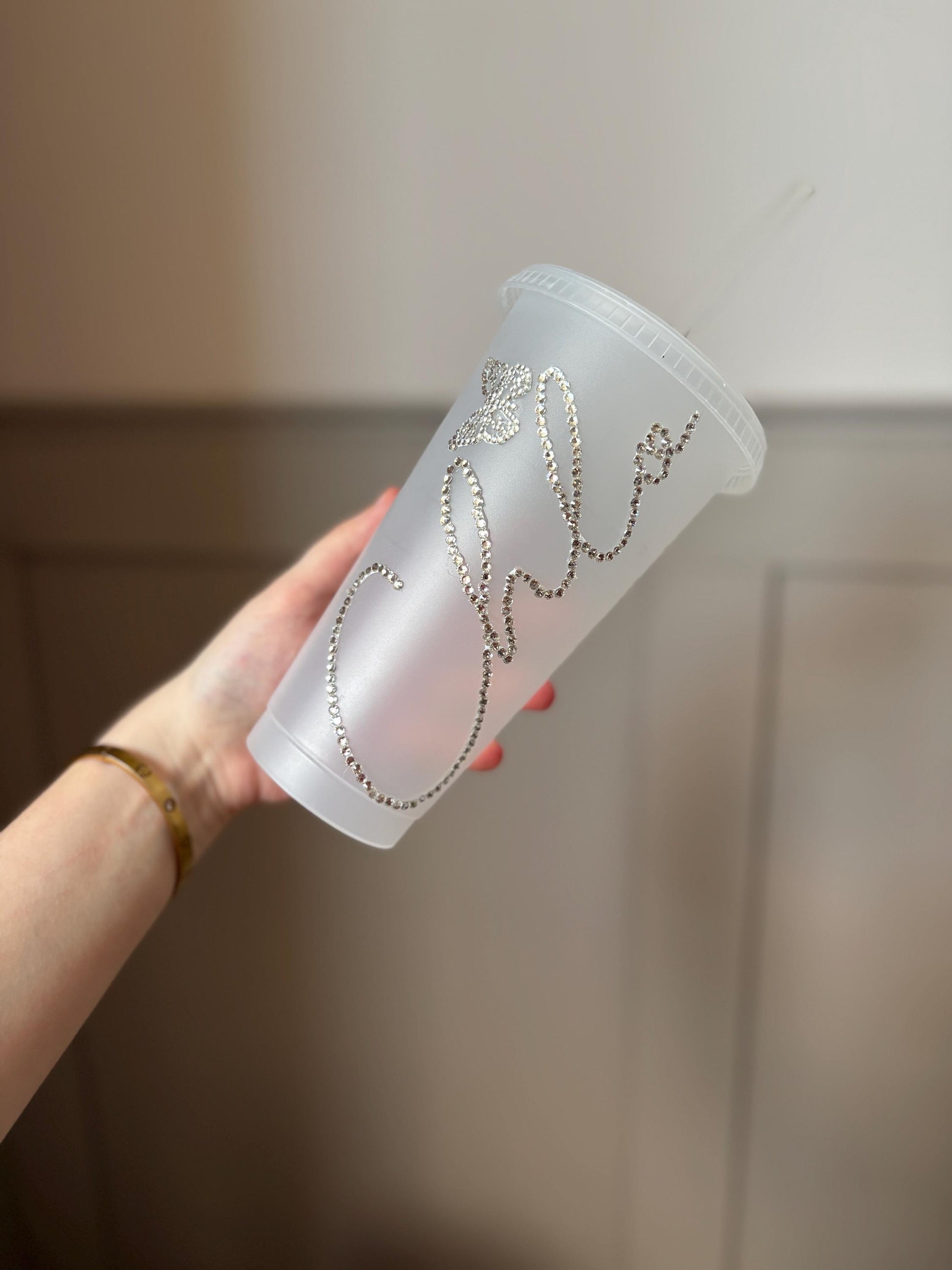 Personalised Diamanté Cold Cup with Optional Butterfly Accent Custom Name Bling Cup, Rhinestone Tumbler, Frosted Reusable Cup, Gift for Her