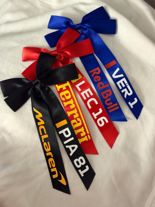 Custom F1 Hair Bow | Formula 1 Team & Driver Ribbon Bow | Race Day Accessory | Handmade Team Colour Hair Bow for F1 Fans