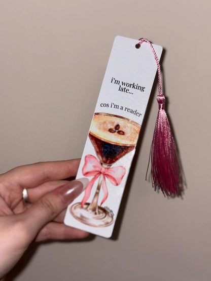 I'm Working Late Metal Bookmark | Espresso Martini Bow Glass Quote Sabrina Carpenter Book Mark Gift For Reader | Girly Aesthetic Bows