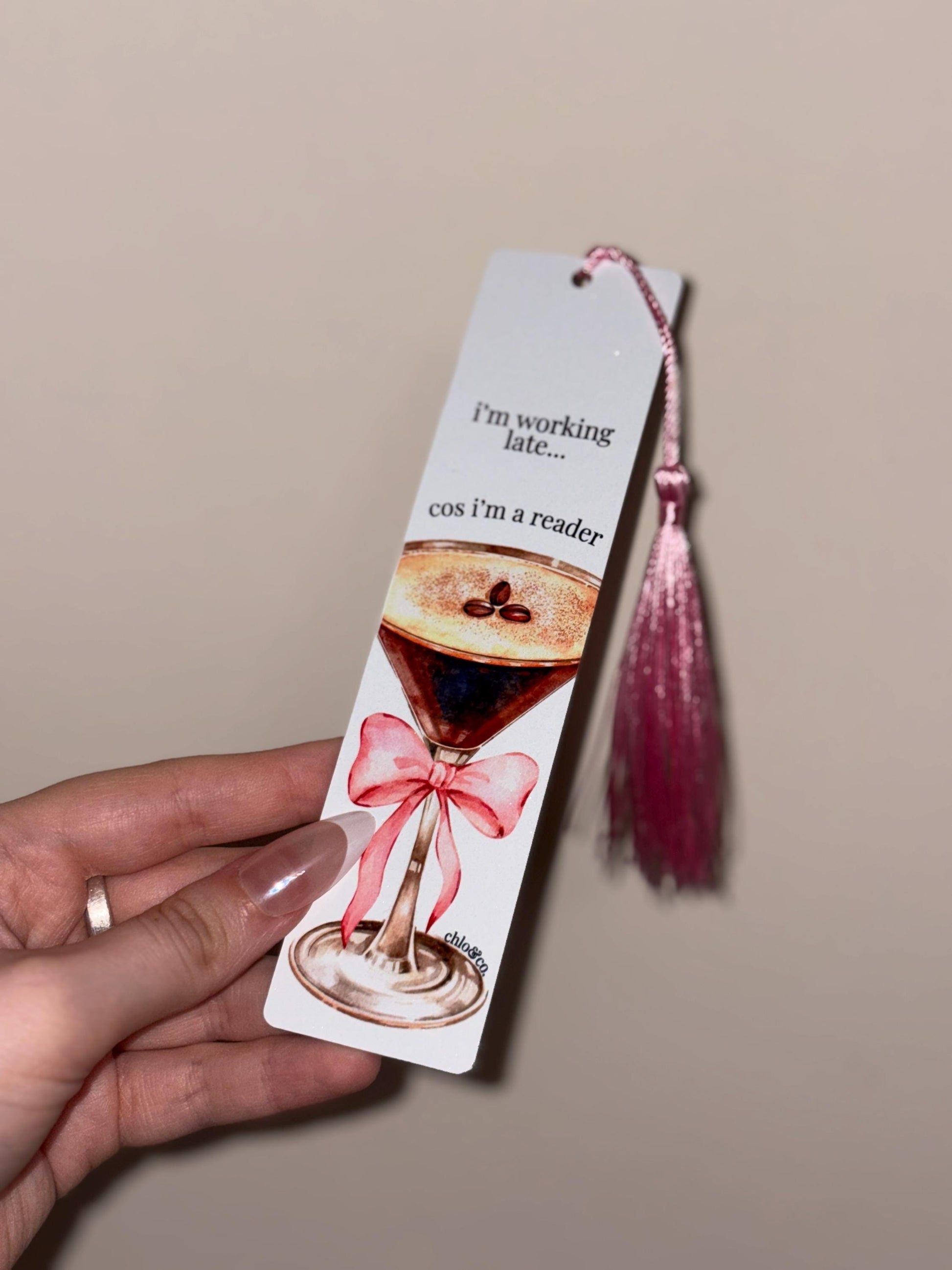 I'm Working Late Metal Bookmark | Espresso Martini Bow Glass Quote Sabrina Carpenter Book Mark Gift For Reader | Girly Aesthetic Bows