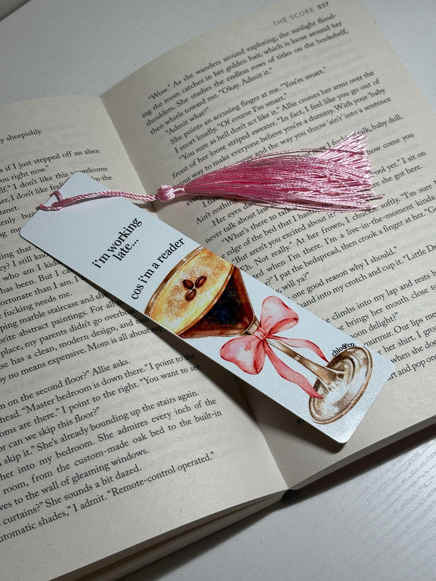 I'm Working Late Metal Bookmark | Espresso Martini Bow Glass Quote Sabrina Carpenter Book Mark Gift For Reader | Girly Aesthetic Bows
