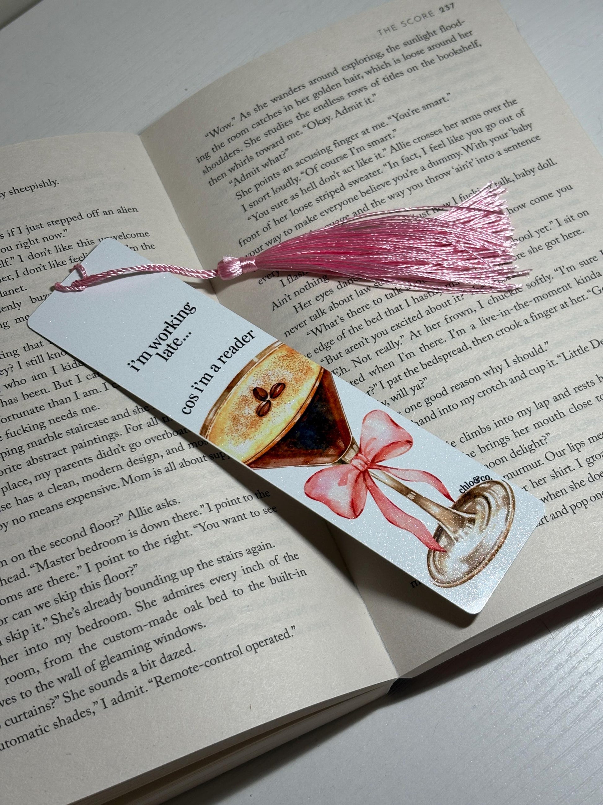 I'm Working Late Metal Bookmark | Espresso Martini Bow Glass Quote Sabrina Carpenter Book Mark Gift For Reader | Girly Aesthetic Bows