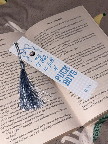 My TBR is Full of Puck Boys Metal Bookmark with Silver Tassel | Ice Hockey Romance Sports Bookmark, BookTok Gift for Readers