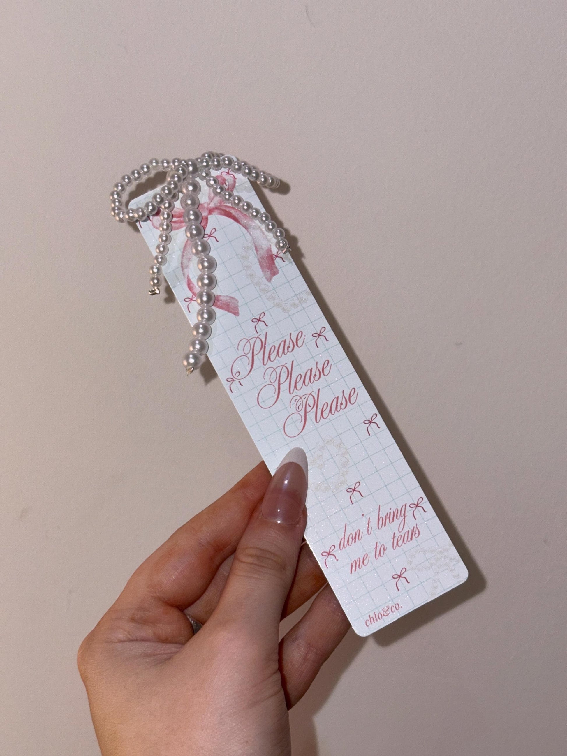 Please Please Please Metal Coquette Bookmark with Pearl Tassel | Sabrina Carpenter Inspired Romance, BookTok Aesthetic Short n Sweet Tour