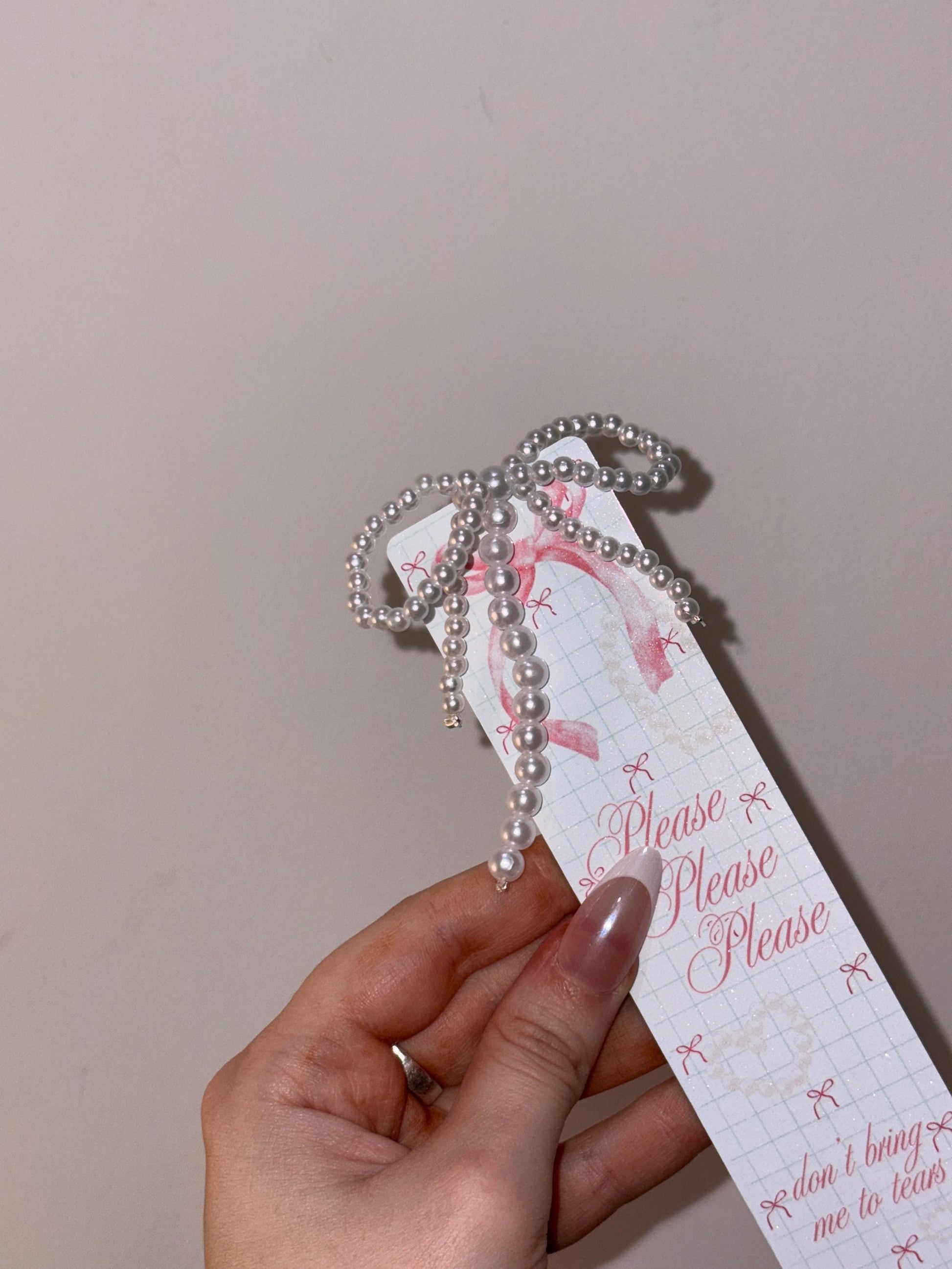Please Please Please Metal Coquette Bookmark with Pearl Tassel | Sabrina Carpenter Inspired Romance, BookTok Aesthetic Short n Sweet Tour