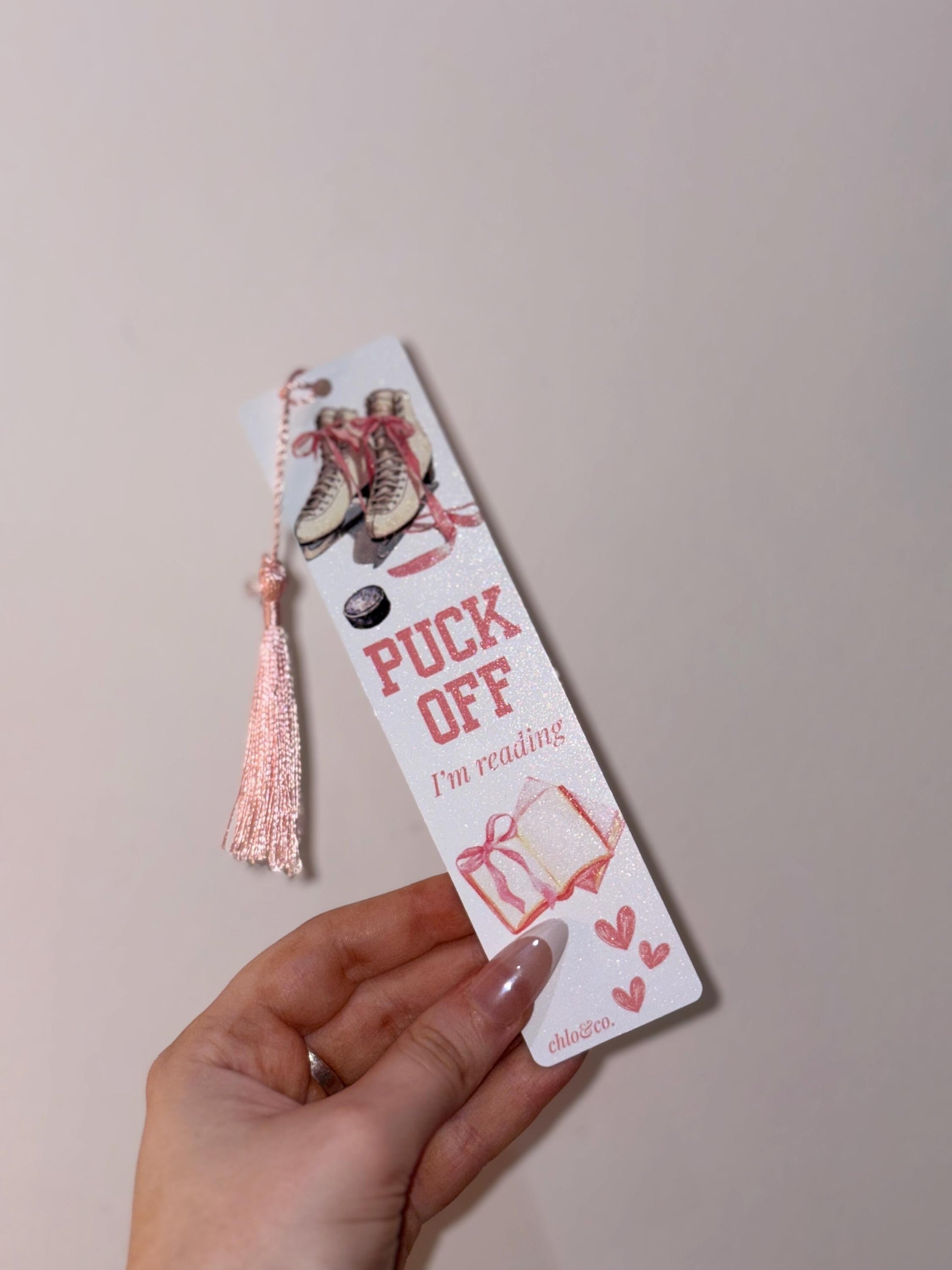 Puck Off I’m Reading Metal Bookmark with Pink Tassel | Ice Hockey Romance Sports Bookmark, BookTok Hockey Merch Skater Icebreaker Off Campus