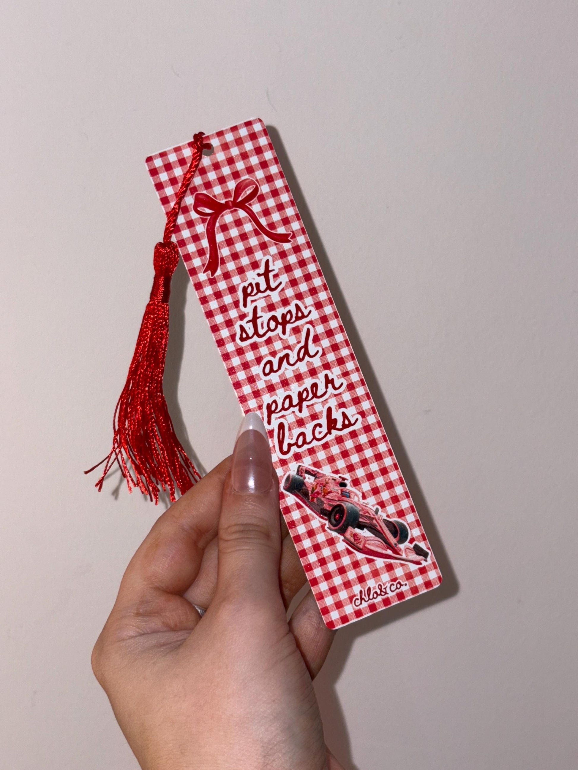 Pit Stops and Paperbacks Metal Formula 1 Bookmark with Red Tassel | Racing Romance Bookmark, BookTok Motorsport Gift F1 Coquette Gift