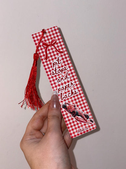 Pit Stops and Paperbacks Metal Formula 1 Bookmark with Red Tassel | Racing Romance Bookmark, BookTok Motorsport Gift F1 Coquette Gift