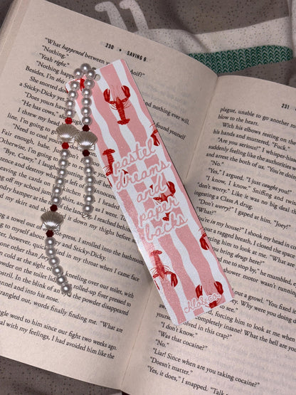 Pastel Dreams and Paperbacks Metal Bookmark with Pearl Tassel | Coastal Beach Read Romance Bookmark, Summer BookTok Gift Coquette Reader