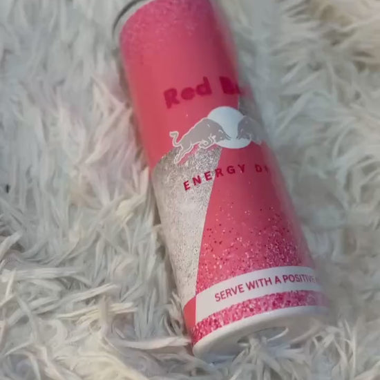 Pink and Silver Glitter Red Bull Inspired Stainless Steel Tumbler with Lid and Straw | Glitter Energy Drink Cup | Custom Gift for Her