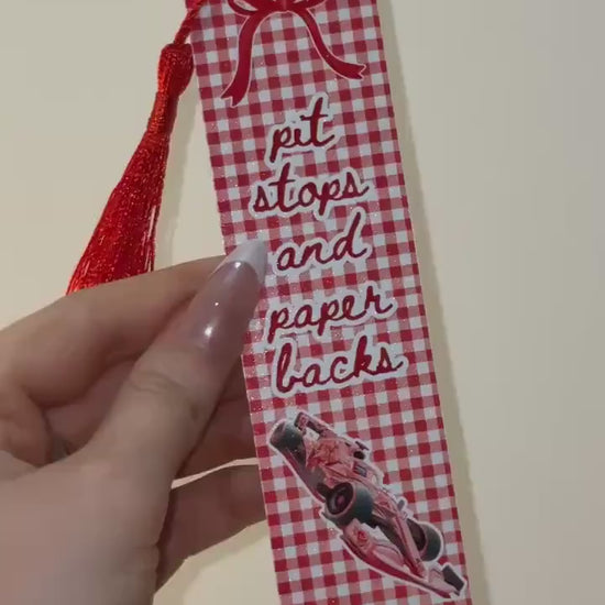Pit Stops and Paperbacks Metal Formula 1 Bookmark with Red Tassel | Racing Romance Bookmark, BookTok Motorsport Gift F1 Coquette Gift
