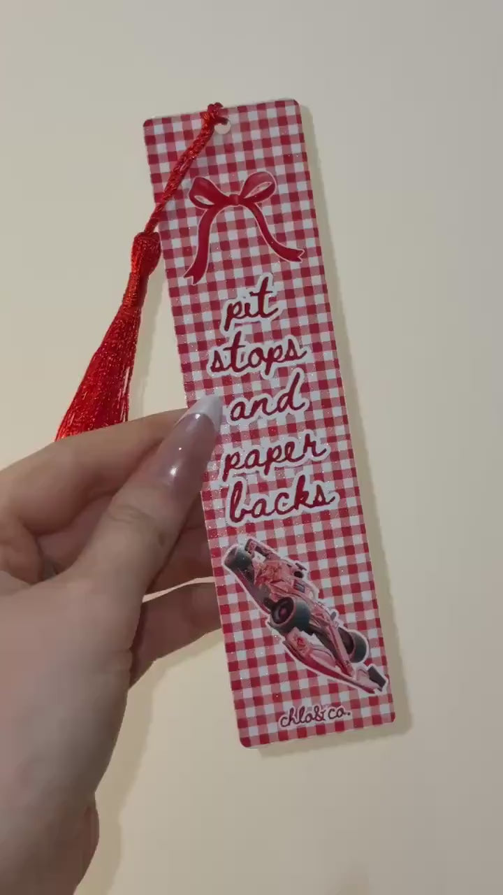 Pit Stops and Paperbacks Metal Formula 1 Bookmark with Red Tassel | Racing Romance Bookmark, BookTok Motorsport Gift F1 Coquette Gift