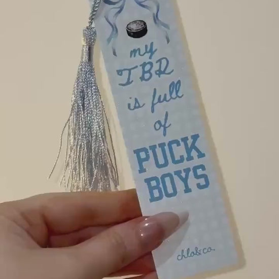 My TBR is Full of Puck Boys Metal Bookmark with Silver Tassel | Ice Hockey Romance Sports Bookmark, BookTok Gift for Readers