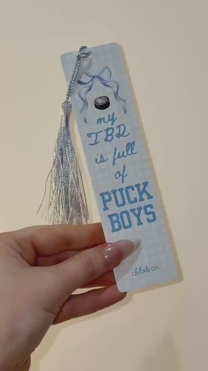 My TBR is Full of Puck Boys Metal Bookmark with Silver Tassel | Ice Hockey Romance Sports Bookmark, BookTok Gift for Readers