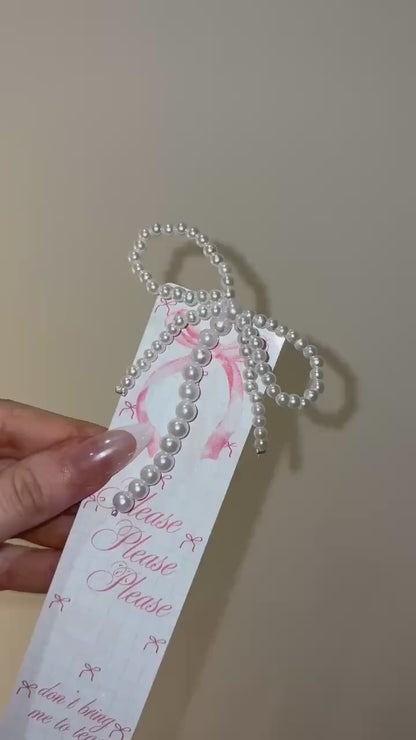 Please Please Please Metal Coquette Bookmark with Pearl Tassel | Sabrina Carpenter Inspired Romance, BookTok Aesthetic Short n Sweet Tour