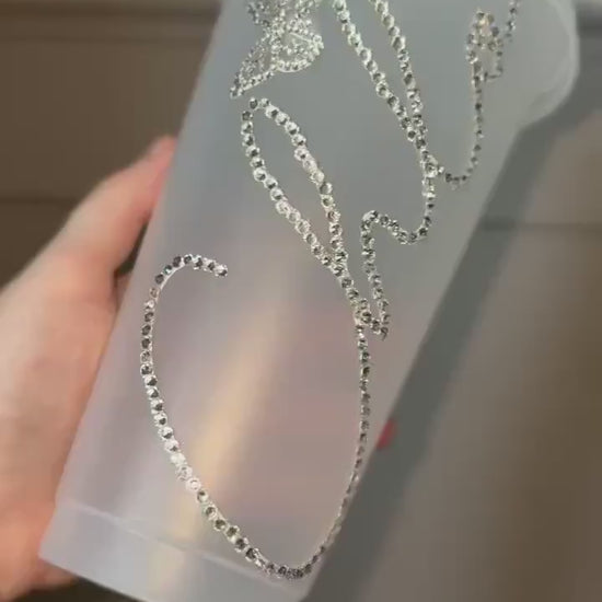 Personalised Diamanté Cold Cup with Optional Butterfly Accent Custom Name Bling Cup, Rhinestone Tumbler, Frosted Reusable Cup, Gift for Her